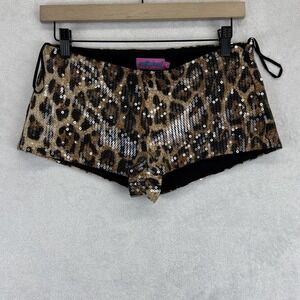Edikted Shorts Womens Medium Leopard Sequin Hot Pants Side Zip Lined S17250